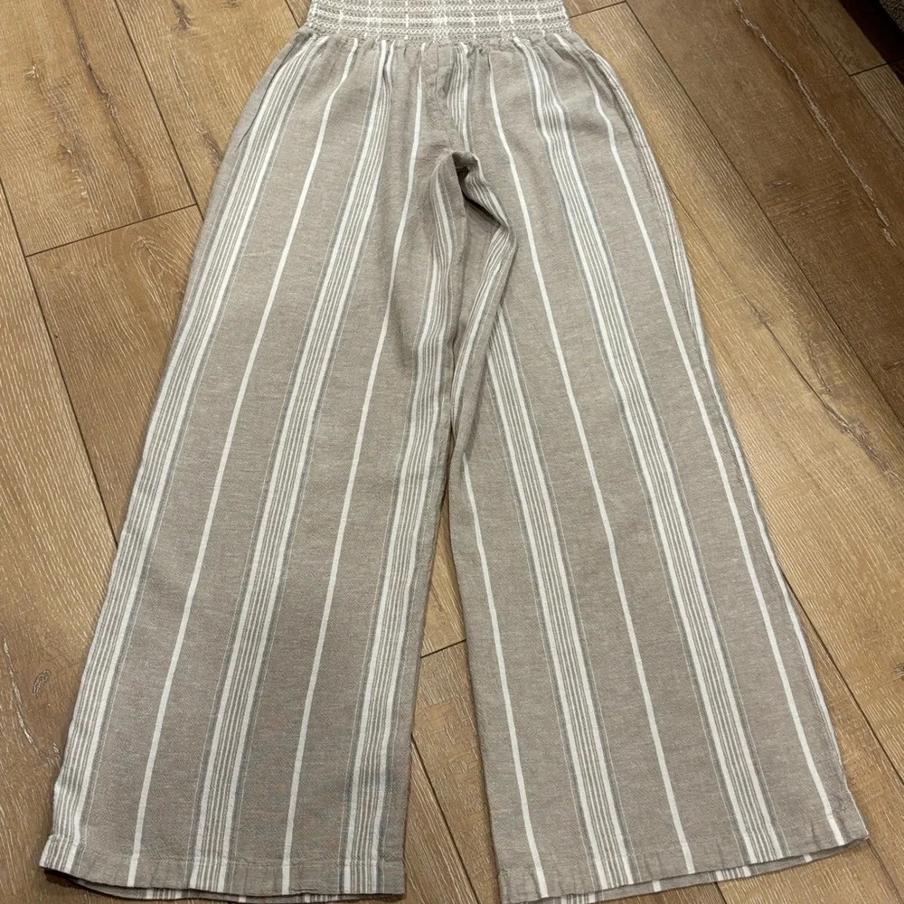 Happily Grey Striped Wide Leg Linen Blend Pants - Size L - Picture 9 of 10